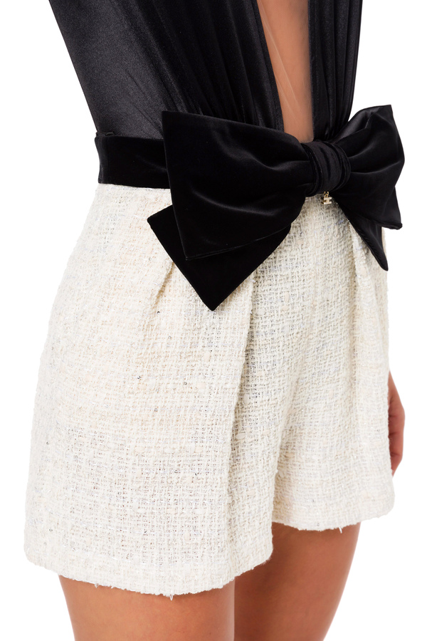Tweed shorts with velvet bow - Elisabetta Franchi® Outlet