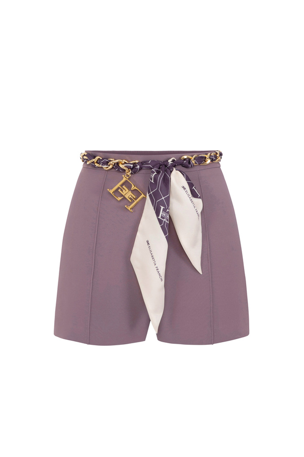 Short de doble crepé con cinturón de cadena fular - Elisabetta Franchi® Outlet