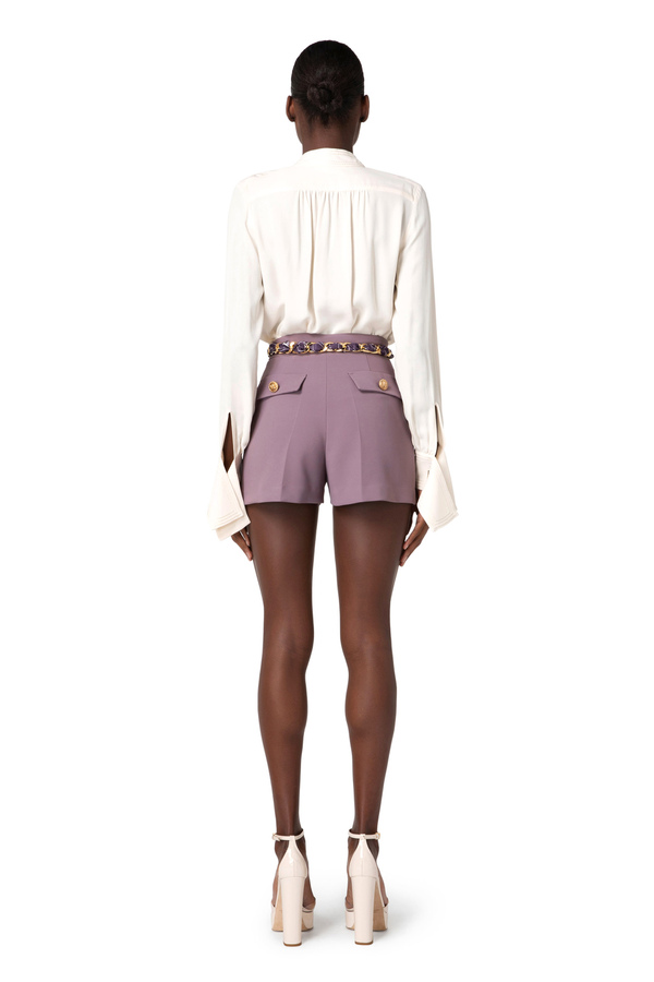 Double crêpe shorts with foulard chain belt - Elisabetta Franchi® Outlet