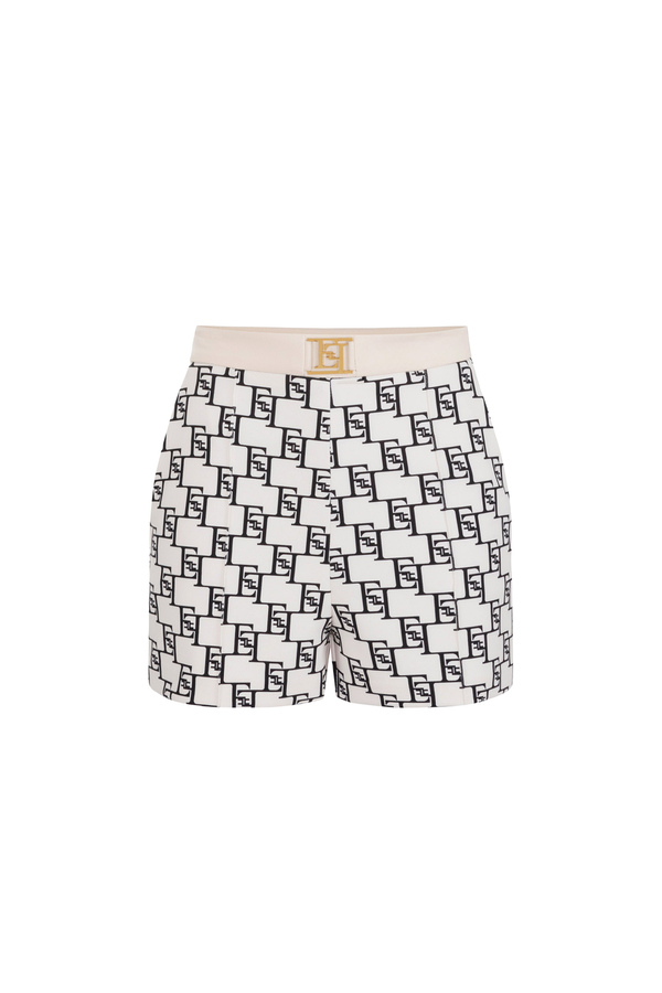 Printed crêpe shorts with logo plaque - Elisabetta Franchi® Outlet