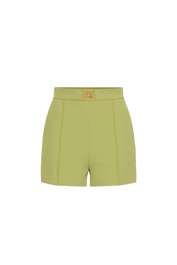 Shorts in crêpe fabric with logo plaque - Elisabetta Franchi® Outlet