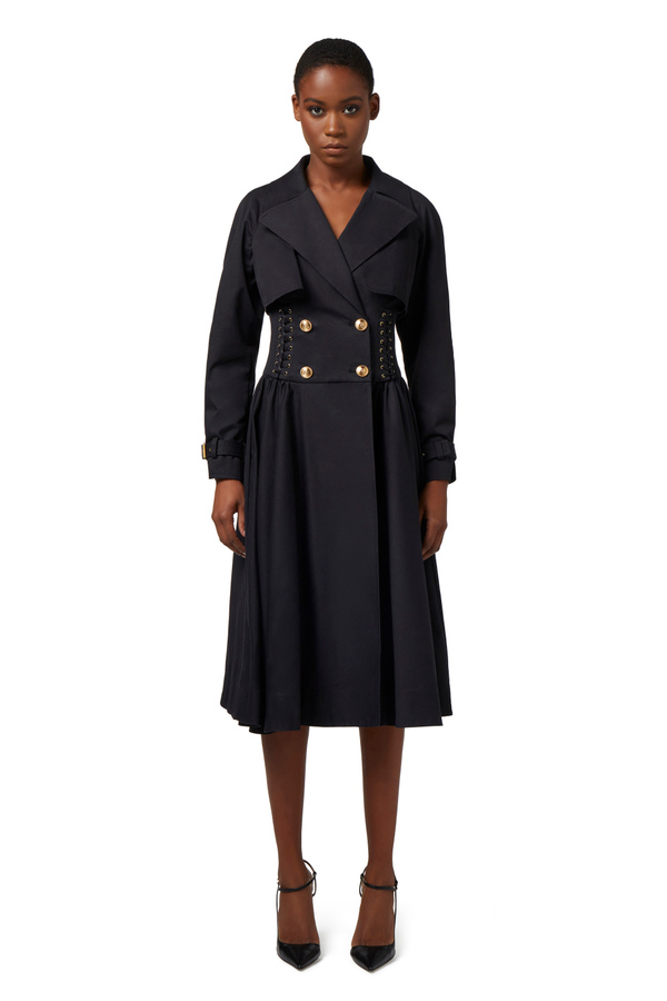 Trench in cotone linea a redingote - Elisabetta Franchi® Outlet