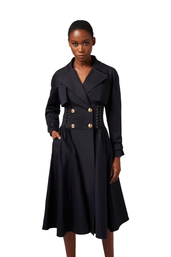 Trench in cotone linea a redingote - Elisabetta Franchi® Outlet