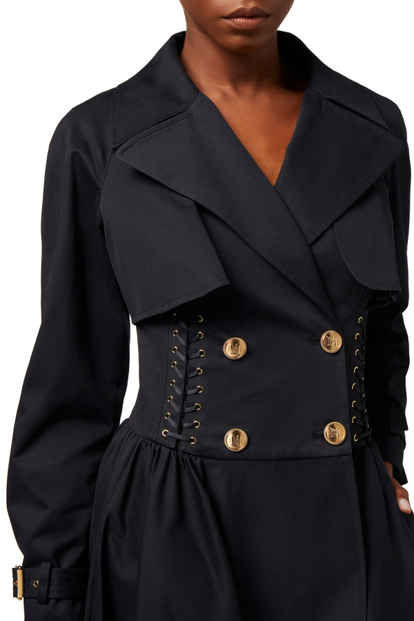 Trench in cotone linea a redingote - Elisabetta Franchi® Outlet