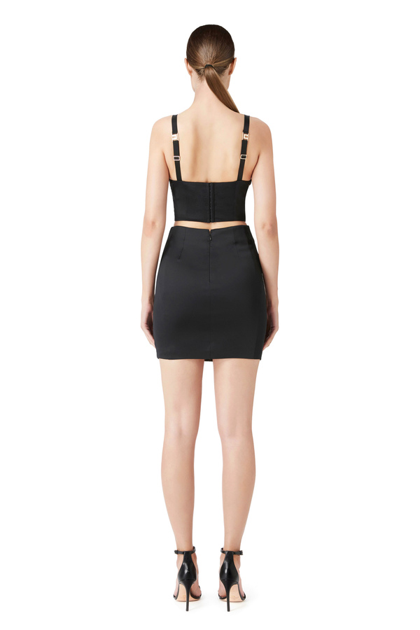 Top and miniskirt outfit in satin with lace inserts - Elisabetta Franchi® Outlet