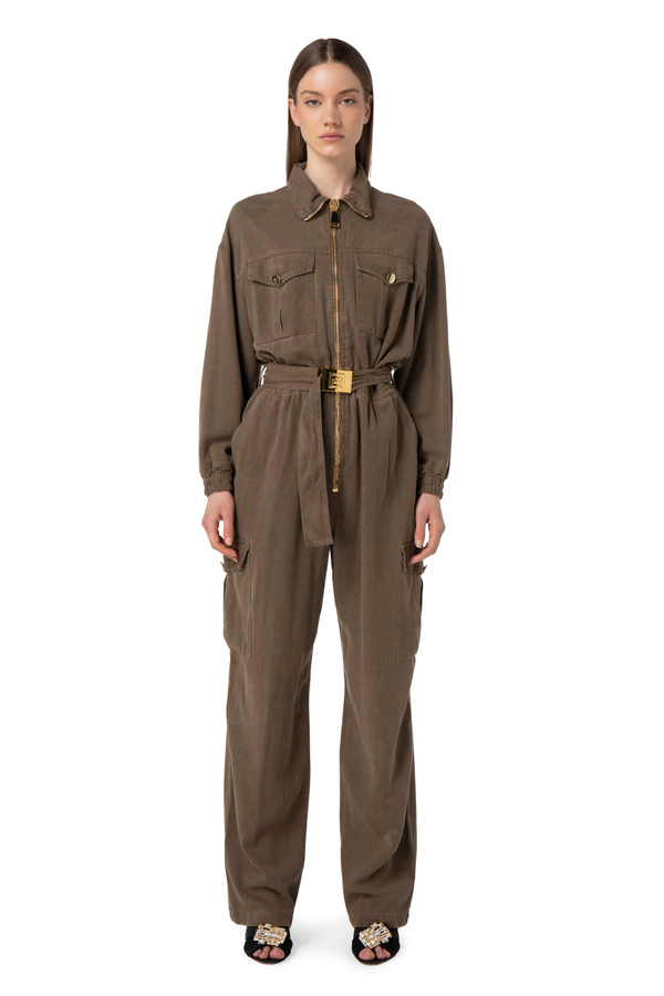 Jumpsuit im Utility-Stil aus Baumwolle - Elisabetta Franchi® Outlet