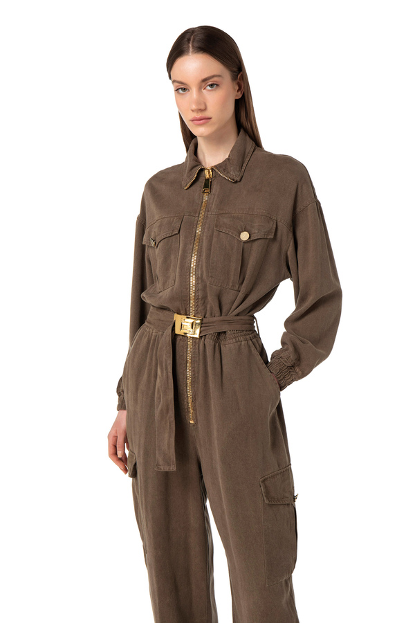 Jumpsuit im Utility-Stil aus Baumwolle - Elisabetta Franchi® Outlet