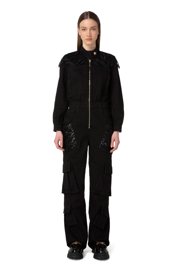 Denim jumpsuit with sequins detail - Elisabetta Franchi® Outlet