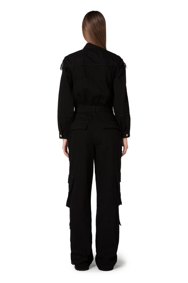 Jumpsuit aus Denim mit Pailletten Detail - Elisabetta Franchi® Outlet