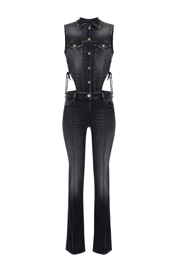 Denim jumpsuit with cut-out - Elisabetta Franchi® Outlet