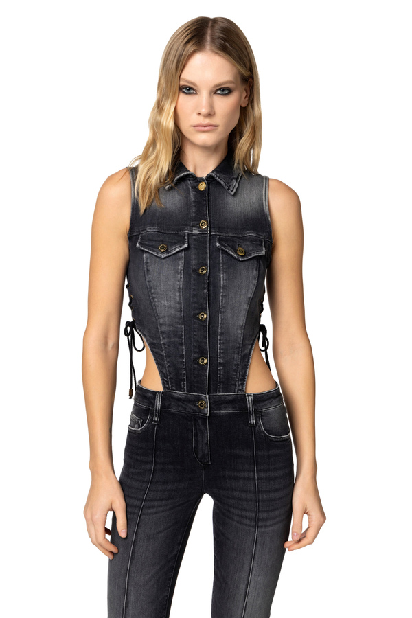 Denim jumpsuit with cut-out - Elisabetta Franchi® Outlet