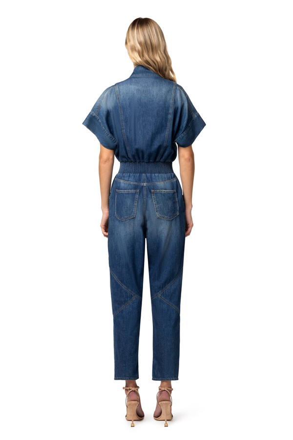 Denim jumpsuit with cufflink on the neckline - Elisabetta Franchi® Outlet