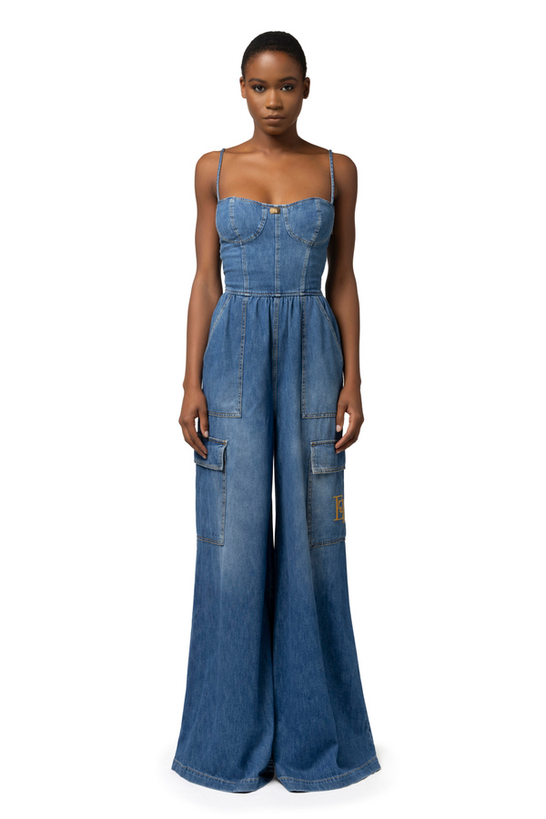 Tuta in denim con top bustier - Elisabetta Franchi® Outlet
