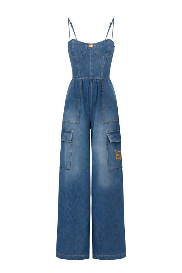 Tuta in denim con top bustier - Elisabetta Franchi® Outlet