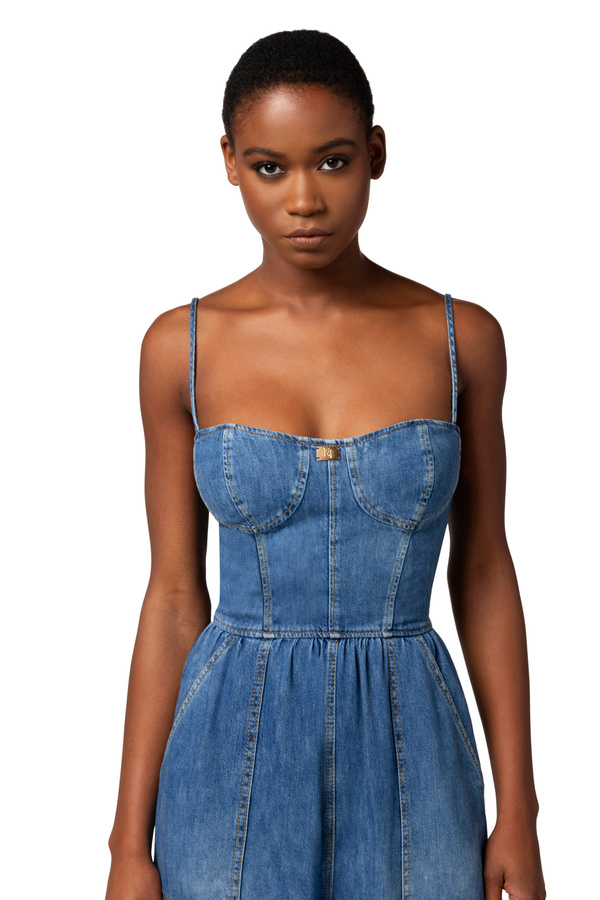 Tuta in denim con top bustier - Elisabetta Franchi® Outlet