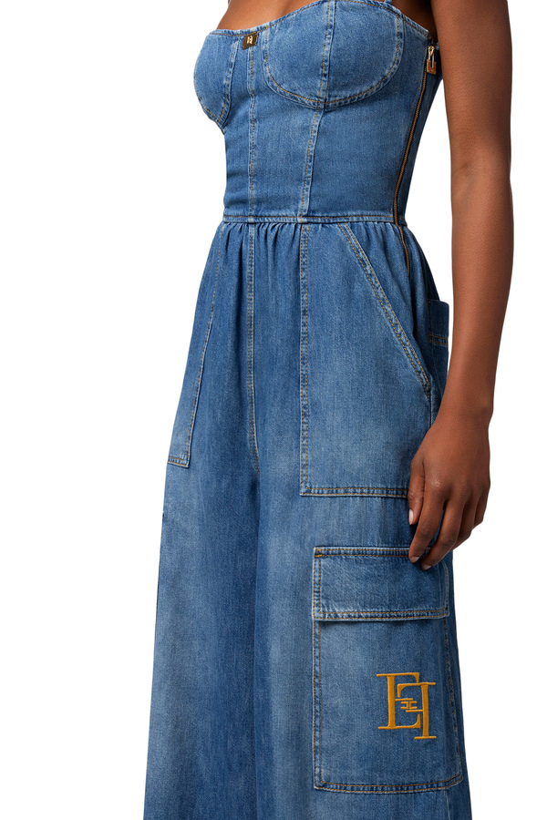 Tuta in denim con top bustier - Elisabetta Franchi® Outlet