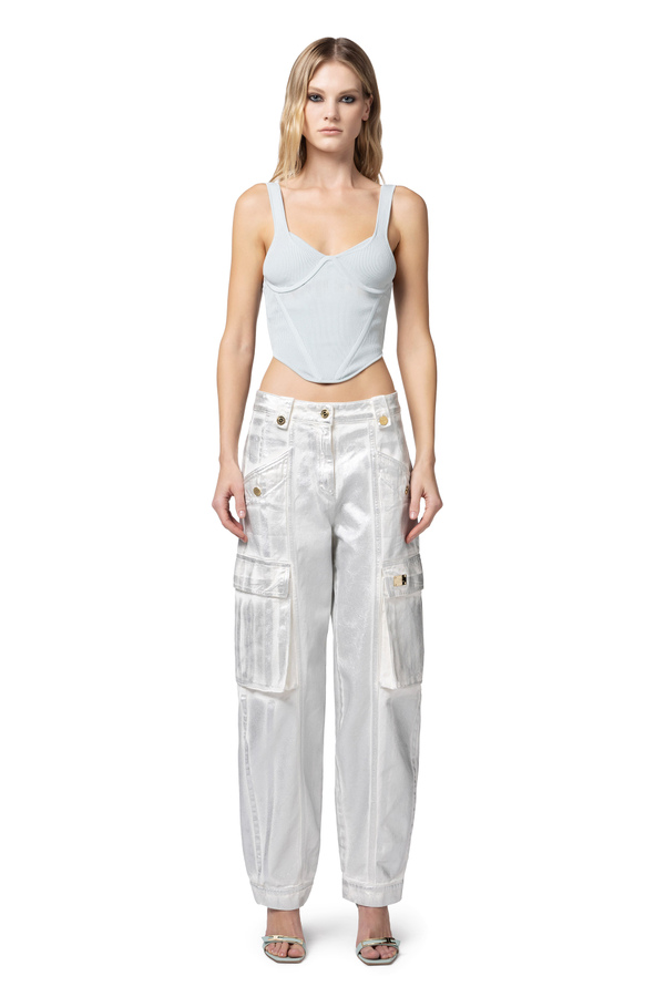 Fine ribbed viscose top with cups - Elisabetta Franchi® Outlet