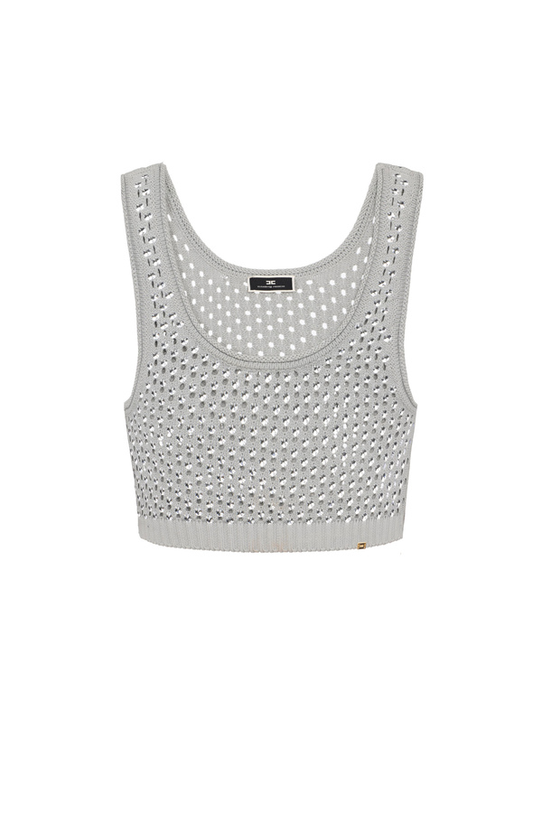 Top in cotone punto rete con strass - Elisabetta Franchi® Outlet