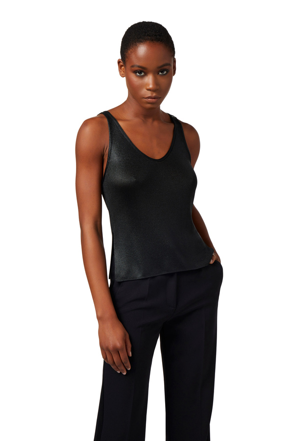 Top in laminated viscose fabric with charms - Elisabetta Franchi® Outlet