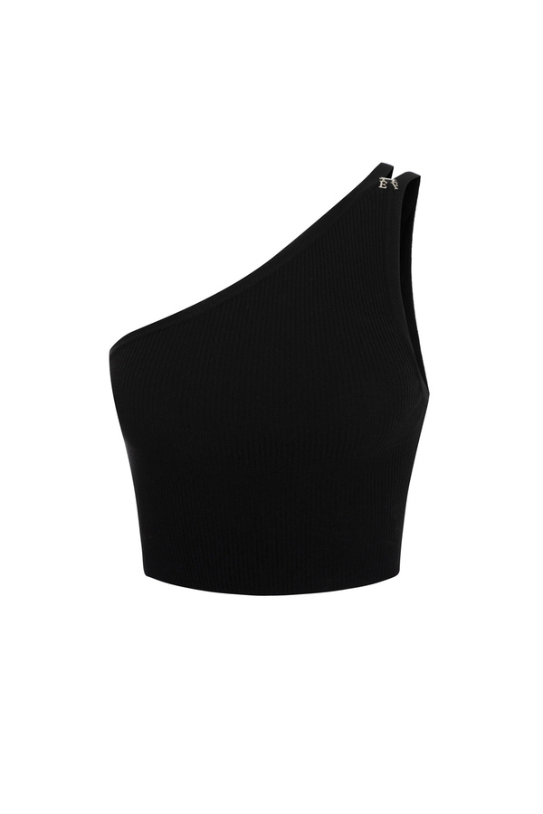 Top cropped asimétrico de punto canalé - Elisabetta Franchi® Outlet