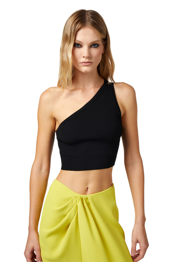 Top cropped asimétrico de punto canalé - Elisabetta Franchi® Outlet