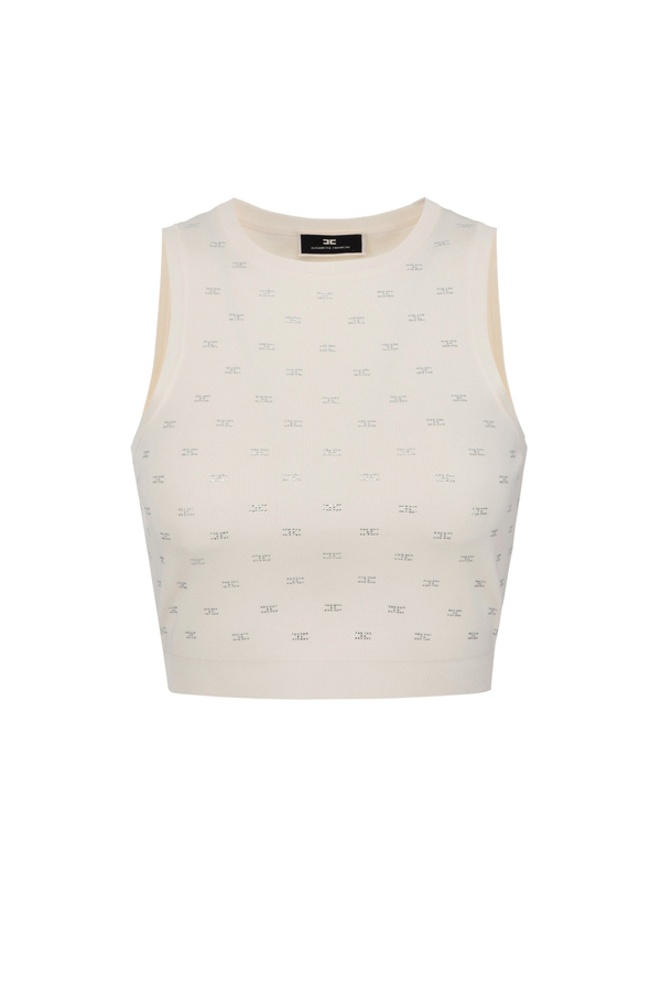 Strick-Crop-Top mit Logo-Muster - Elisabetta Franchi® Outlet