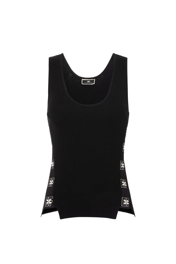 Top aus Viskose mit Logo-Streifen - Elisabetta Franchi® Outlet