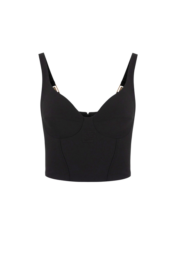 Top bustier in crêpe stretch con ricamo - Elisabetta Franchi® Outlet