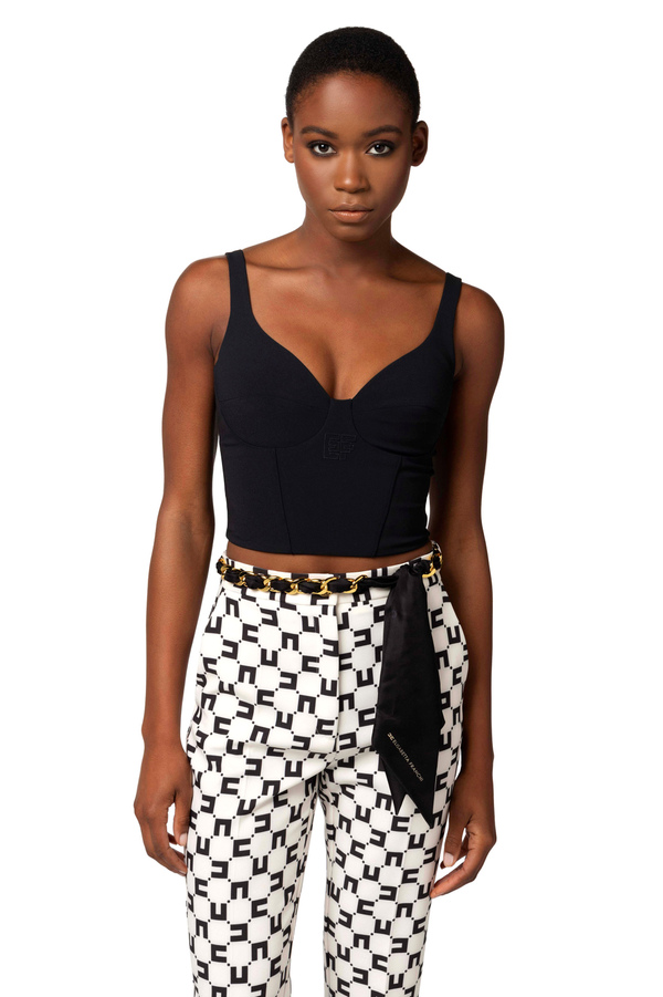 Top bustier in crêpe stretch con ricamo - Elisabetta Franchi® Outlet