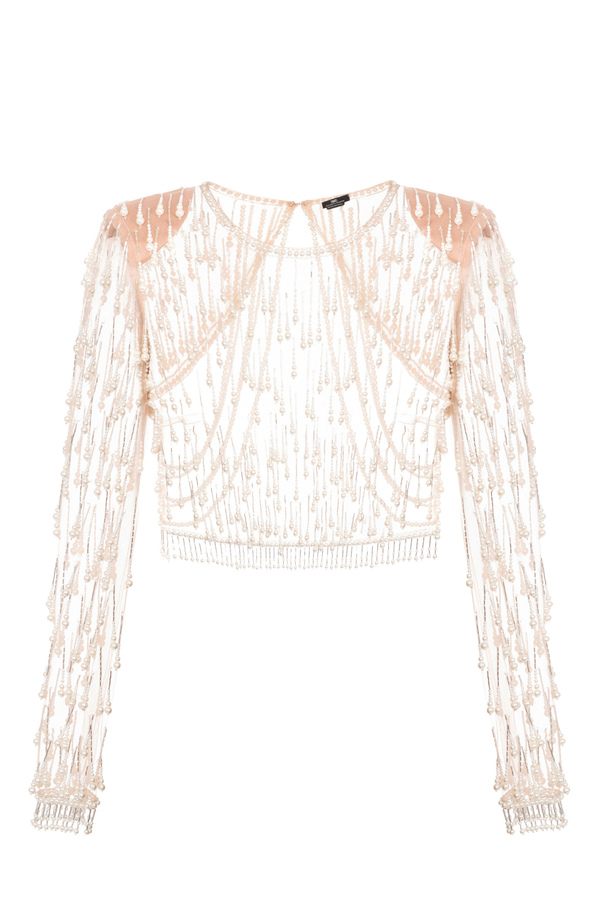Top aus Tüll mit Perlenstickerei - Elisabetta Franchi® Outlet