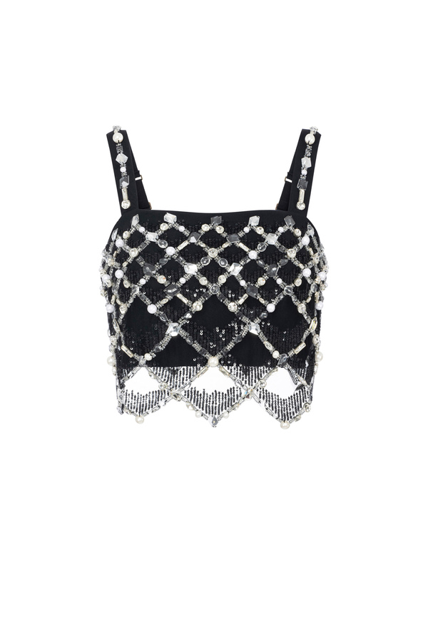 Tulle top with geometric embroidery - Elisabetta Franchi® Outlet