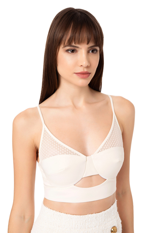 Bra top with tulle inserts - Elisabetta Franchi® Outlet