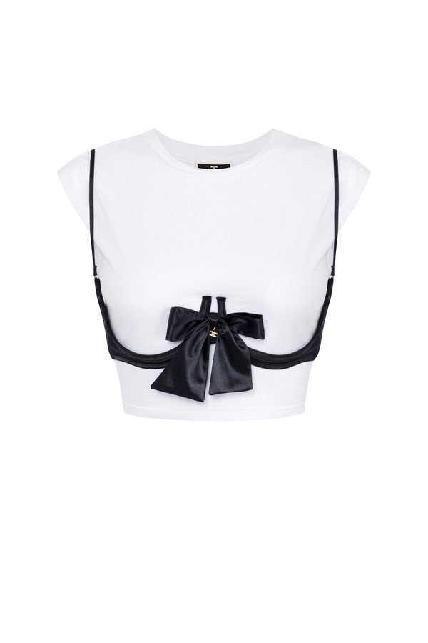 T-shirt in cotone con accessorio reggiseno - Elisabetta Franchi® Outlet