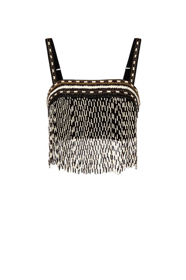 Top with ethnic embroidery and two-tone fringe - Elisabetta Franchi® Outlet