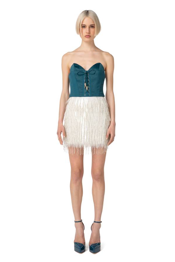 Crêpe bustier top with crossed laces - Elisabetta Franchi® Outlet