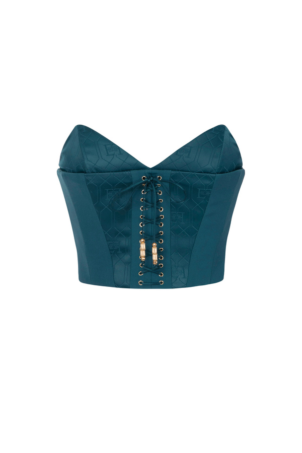 Crêpe bustier top with crossed laces - Elisabetta Franchi® Outlet