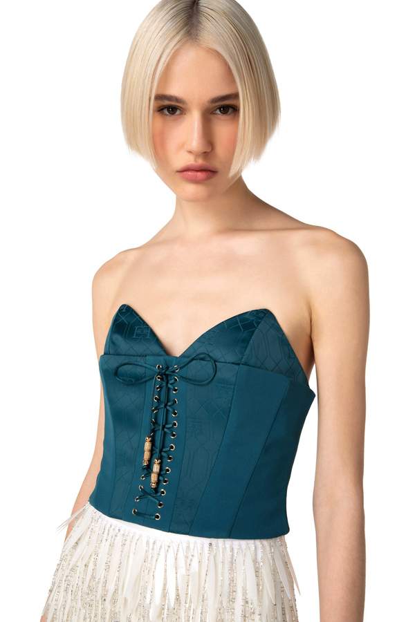 Crêpe bustier top with crossed laces - Elisabetta Franchi® Outlet