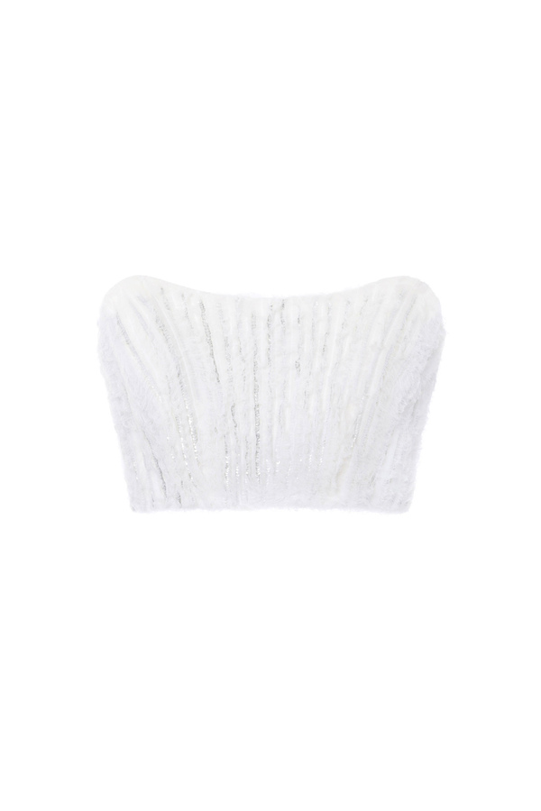 Top cropped in organza sfrangiata - Elisabetta Franchi® Outlet