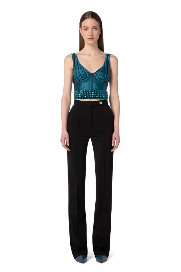 Lycra bustier top with stone-embroidered patch - Elisabetta Franchi® Outlet