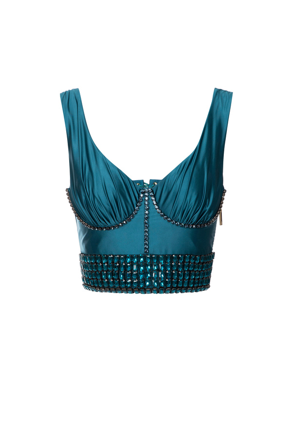 Bustier-Top aus Lycra mit Steinchen besticktem Patch - Elisabetta Franchi® Outlet