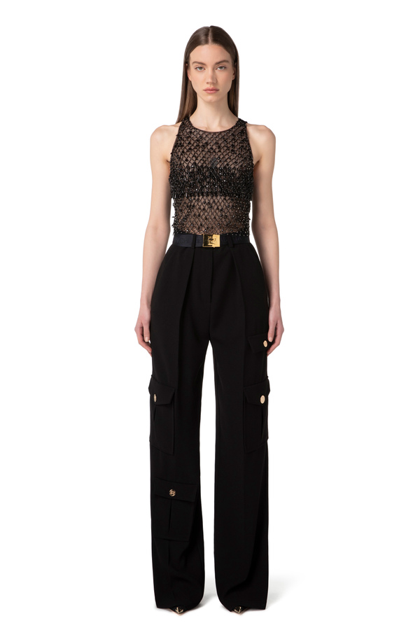 Top in embroidered tulle - Elisabetta Franchi® Outlet
