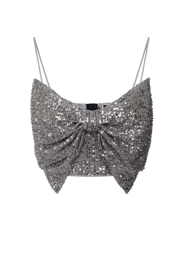 Full sequin mini top with bow - Elisabetta Franchi® Outlet