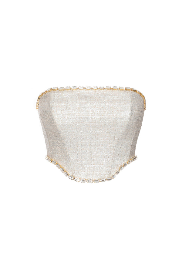 Top aus laminiertem Tweed mit Schmucksteinen - Elisabetta Franchi® Outlet