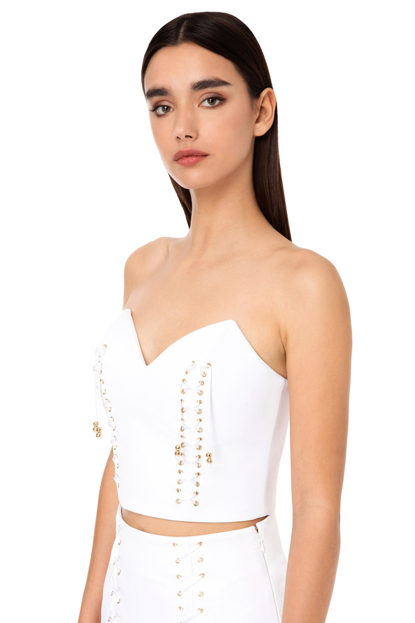 Bustier top with criss-cross pattern - Elisabetta Franchi® Outlet