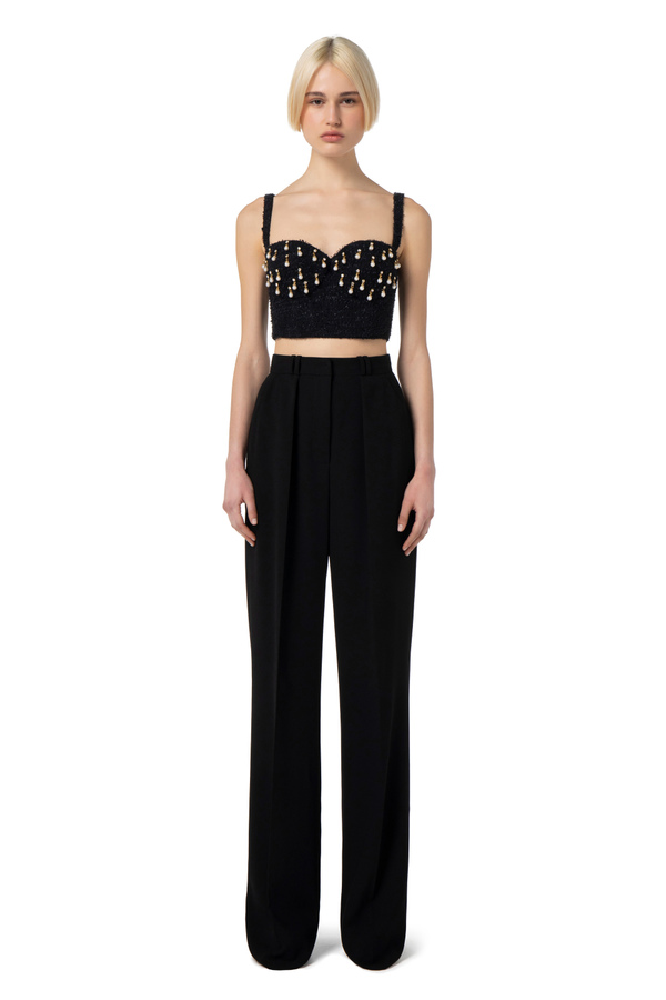 Bustier top in tweed with pearls - Elisabetta Franchi® Outlet