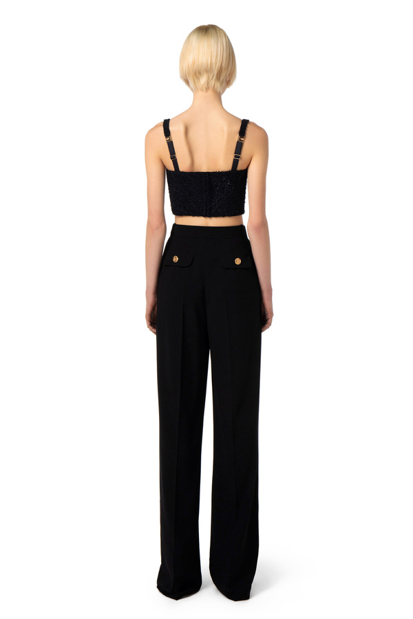 Bustier top in tweed with pearls - Elisabetta Franchi® Outlet