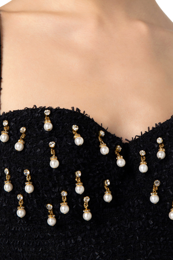 Bustier top in tweed with pearls - Elisabetta Franchi® Outlet