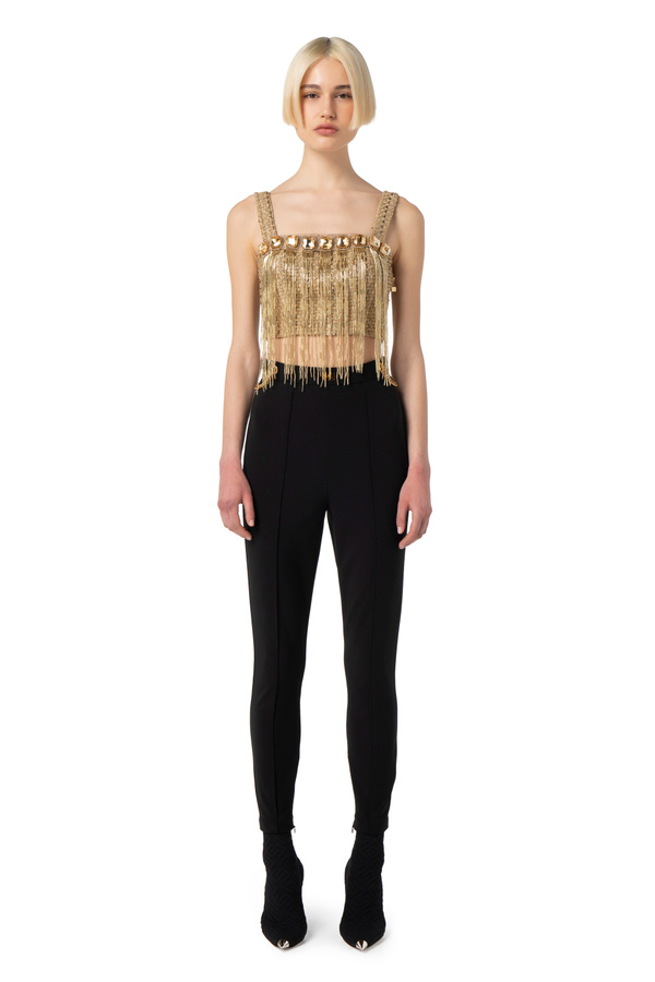 Crop top in tweed fabric with fringes - Elisabetta Franchi® Outlet