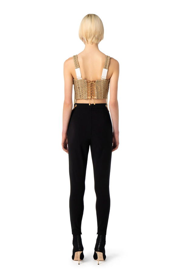 Crop top in tweed fabric with fringes - Elisabetta Franchi® Outlet
