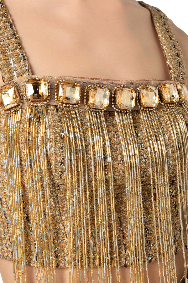 Crop top in tweed fabric with fringes - Elisabetta Franchi® Outlet